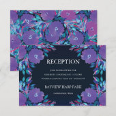 紫色の花の手の絵を描披露宴カード 招待状 (正面/裏面)