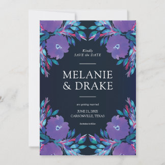 紫色の花の手描き Save the Date 招待状