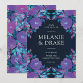 紫色の花の手描き Save the Date 招待状 (正面/裏面)