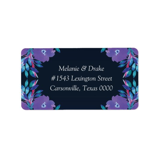 紫色の花の手絵を描の結婚住所 シール (正面)