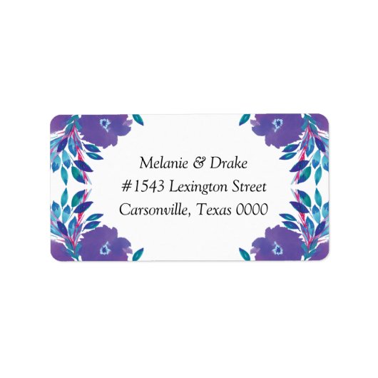 紫色の花の手絵を描の結婚住所 シール (正面)