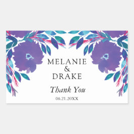 紫色の花の手絵を描 長方形シール