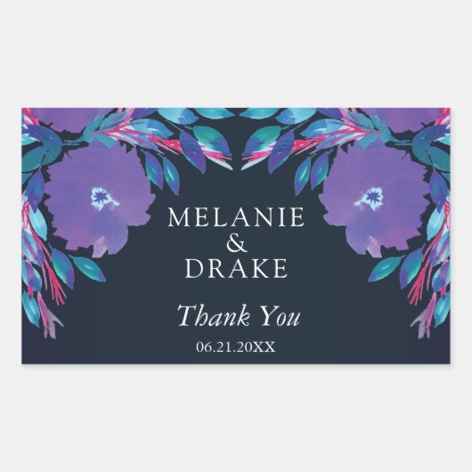 紫色の花の手絵を描 長方形シール (正面)