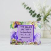 紫色の花の新しい住所はがき、私たちは移動している ポストカード (スタンド正面)