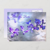 紫色の花の日付を保存 案内ポストカード (正面/裏面)