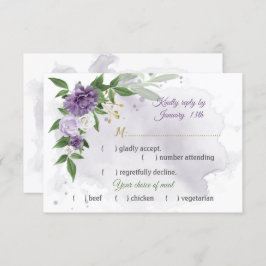 紫色の花の植物性の食事の選択 出欠カード