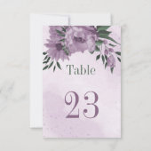紫色の花の植物表の番号カード 招待状 (裏面)