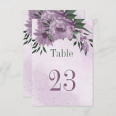 紫色の花の植物表の番号カード 招待状 (正面/裏面)