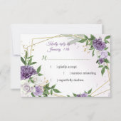 紫色の花の植物金ゴールド幾何学 出欠カード (正面)