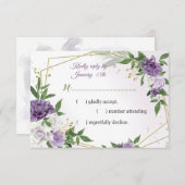 紫色の花の植物金ゴールド幾何学 出欠カード (正面/裏面)