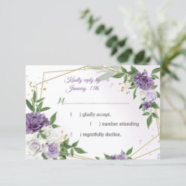 紫色の花の植物金ゴールド幾何学 出欠カード