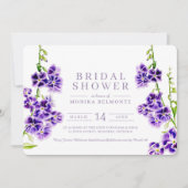 紫色の花の水彩ブライダルシャワー 招待状 (正面)