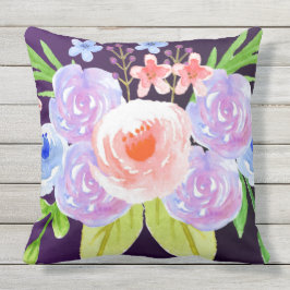 紫色の花の水彩画のかわいらしい花 アウトドアクッション