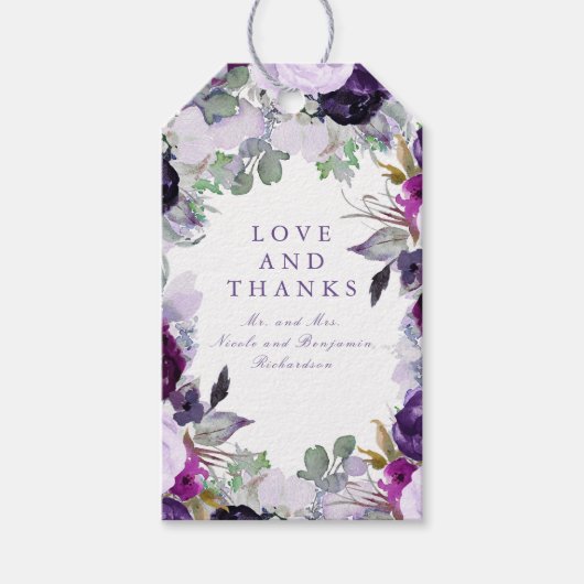 紫色の花の水色 ギフトタグ (正面)