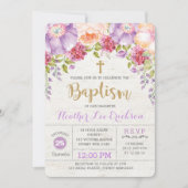 紫色の花の洗礼の招待状の女の子の《キリスト教》洗礼式や命名式 招待状 (正面)