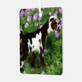 紫色の花の派手なナイジェリアの矮性ヤギの子 メタルオーナメント (正面左)