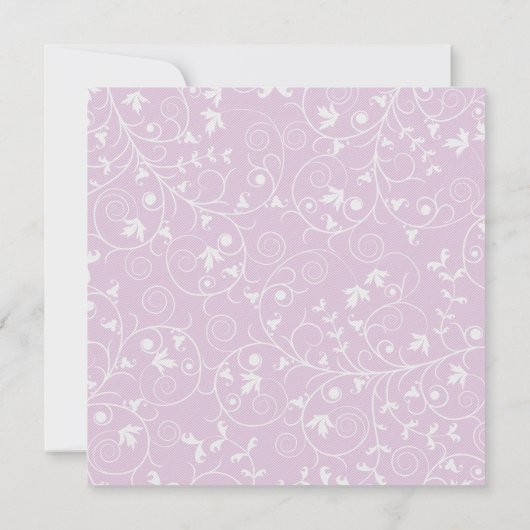 紫色の花の渦巻きブライダルシャワー招待 招待状 (裏面)