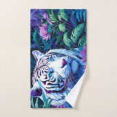 紫色の花の白い虎 バスタオルセット (ハンドタオル)