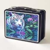 紫色の花の白い虎 メタルランチボックス (裏面)
