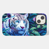 紫色の花の白い虎 iPhoneケース (裏面横)