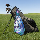 紫色の花の白い虎Reflection ゴルフタオル (グリーン)