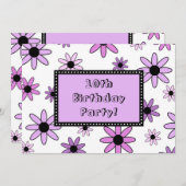 紫色の花の第10誕生日のパーティの招待状カード 招待状 (正面/裏面)
