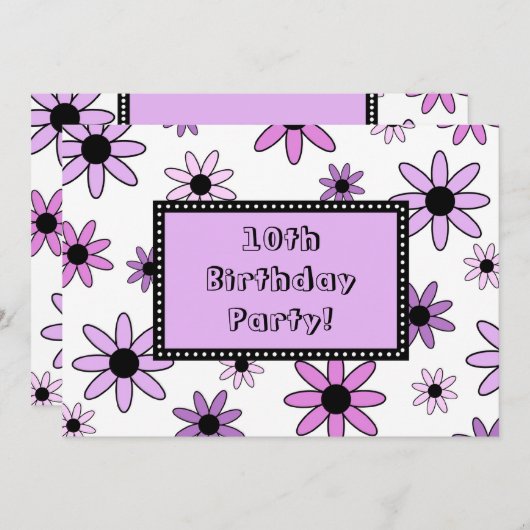 紫色の花の第10誕生日のパーティの招待状カード 招待状 (正面/裏面)