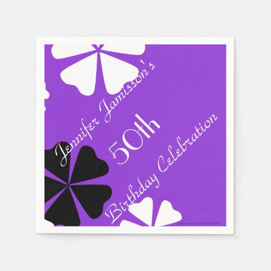 紫色の花の紙ナプキン、第50誕生会 スタンダードカクテルナプキン (正面)