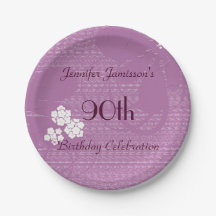 紫色の花の紙皿、第90誕生会