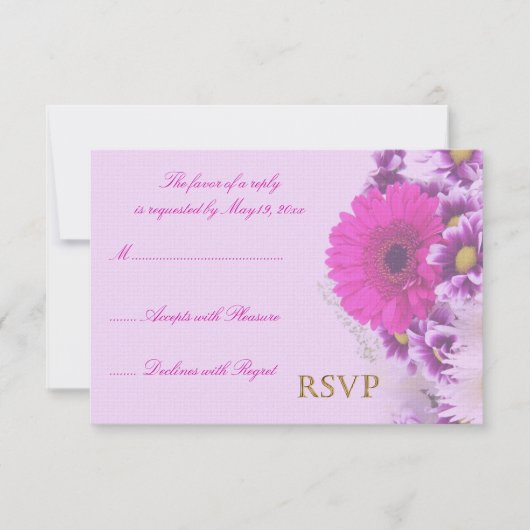 紫色の花の結婚式RSVP 出欠カード (正面)