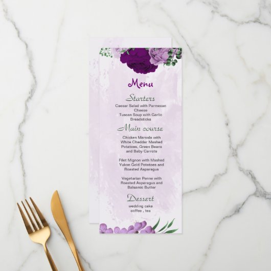 紫色の花の結婚緑 メニュー (正面/裏面インサイチュ)