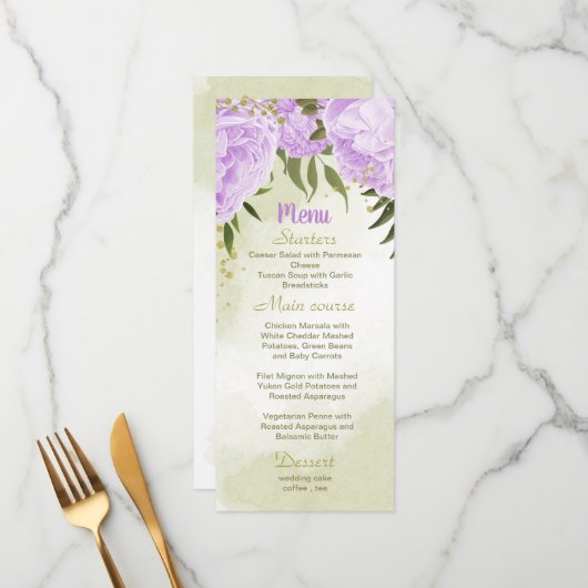 紫色の花の結婚緑 メニュー (正面/裏面インサイチュ)