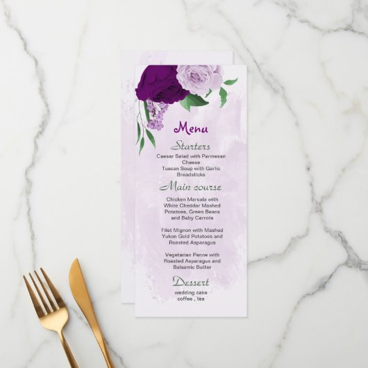 紫色の花の結婚緑 メニュー (正面/裏面インサイチュ)