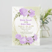 紫色の花の緑の幾何学的ブライダルシャワー 招待状 (スタンド正面)