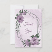 紫色の花の緑の植物結婚の サンキューカード (正面)