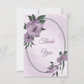 紫色の花の緑の植物結婚の サンキューカード (正面)