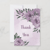 紫色の花の緑の植物結婚の サンキューカード (正面)