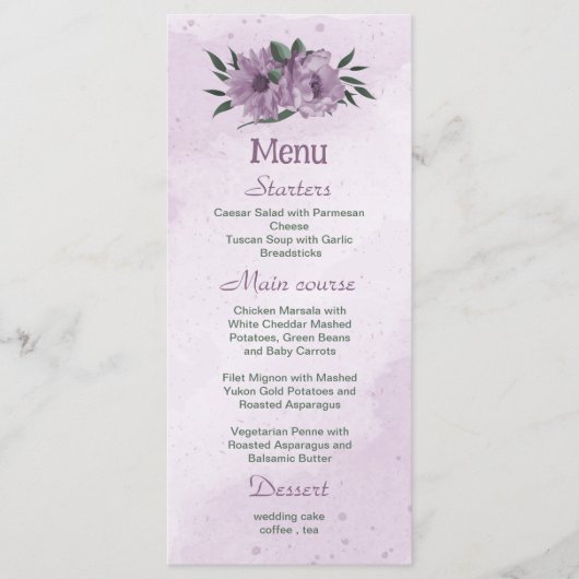 紫色の花の緑の植物結婚の メニュー (正面)