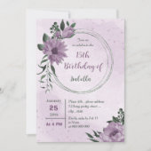 紫色の花の緑の植物誕生日 招待状 (正面)