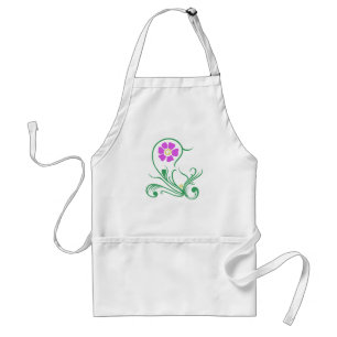 紫色の花の緑の花柄 スタンダードエプロン
