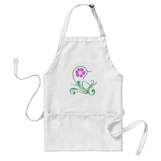 紫色の花の緑の花柄 スタンダードエプロン (正面)