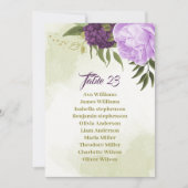 紫色の花の緑の葉座席チャートカード 招待状 (正面)