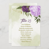 紫色の花の緑の葉座席チャートカード 招待状 (正面/裏面)