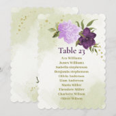 紫色の花の緑の葉座席チャートカード 招待状 (正面/裏面)