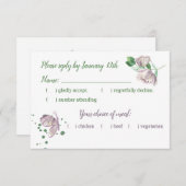 紫色の花の緑の葉蝶のrsvpカード 出欠カード (正面/裏面)