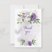 紫色の花の緑の金ゴールド サンキューカード (正面)