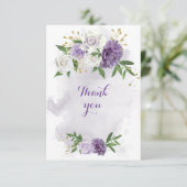 紫色の花の緑の金ゴールド サンキューカード (スタンド正面)