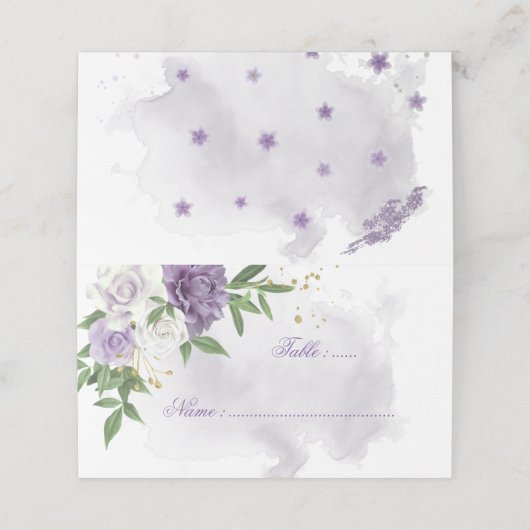 紫色の花の緑葉の植物 プレイスカード (外部開封)