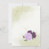 紫色の花の緑葉の誕生日 招待状 (裏面)