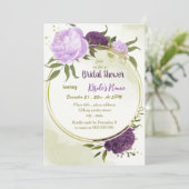 紫色の花の緑離れのブライダルシャワー 招待状 (スタンド正面)